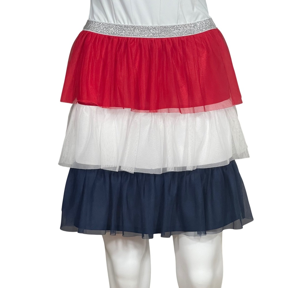 Girls Size XL 14-16 Patriotic Tutu Skirt 3 Tier Tulle 4th of July Glitter